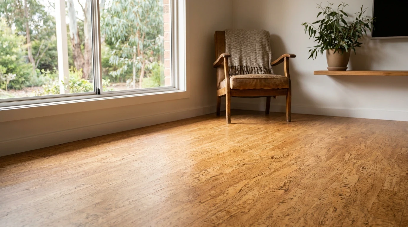 Cork flooring in a bright room