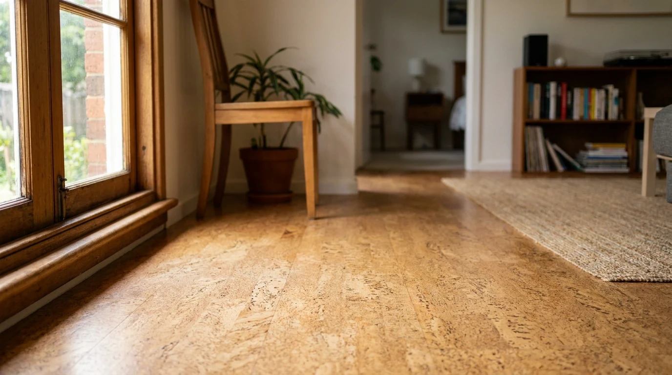 Natural cork flooring in a hallway