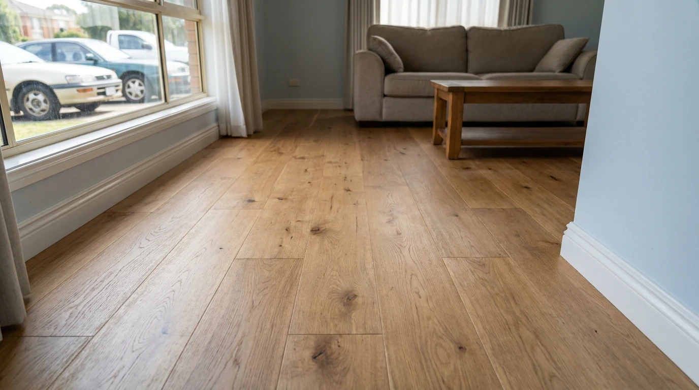 Wide-plank floating floor in a living room