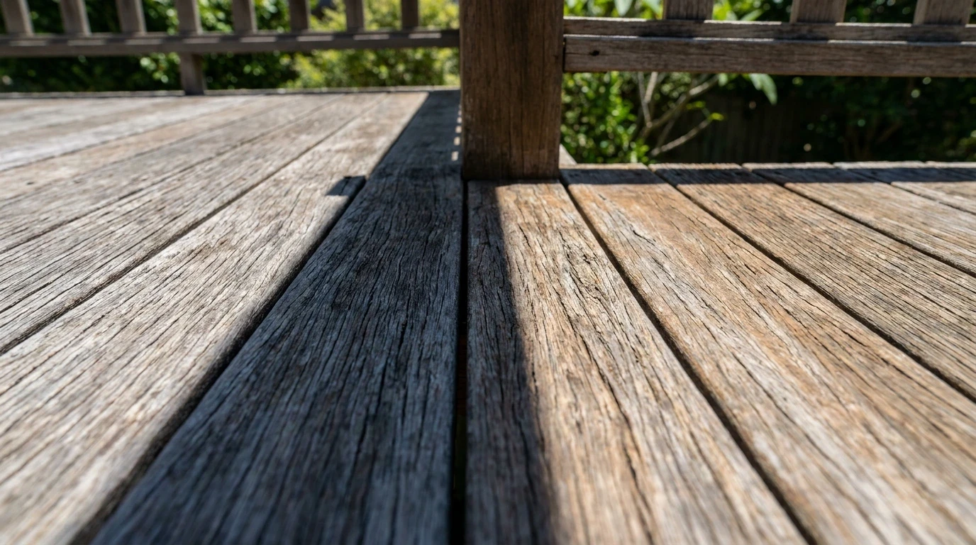 Close-up of weathered timber deck boards